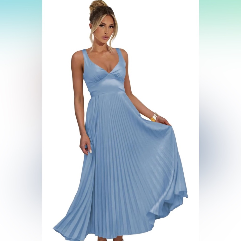 Elegant Blue Pleated Maxi Dress-BRAND NEW